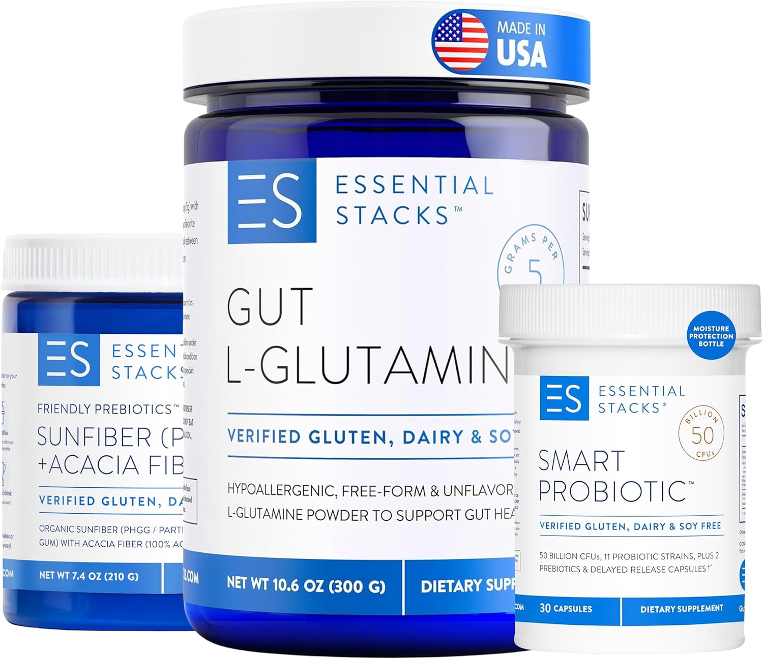L-Glutamine and Probiotics Bundle for Gut Health - L-Glutamine Powder, Smart Probiotic, Prebiotics Powder