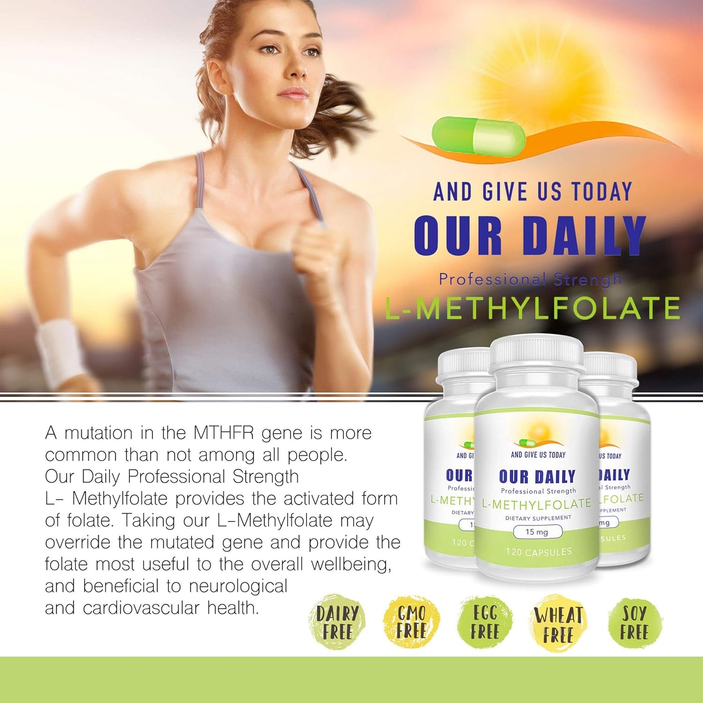 L-Methylfolate 15 mg Maximum Strength Folate Capsules, 5-MTHF, Gluten-Free, Non-GMO, Vegetarian (4 Months Supply)