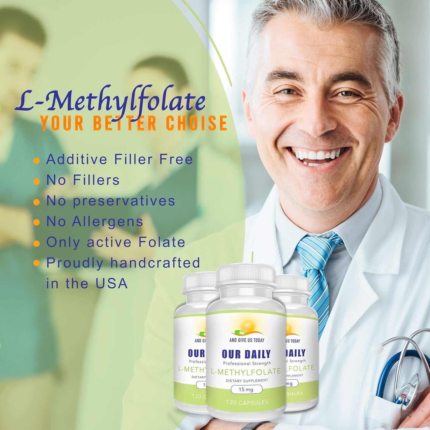 L-Methylfolate 15 mg Maximum Strength Folate Capsules, 5-MTHF, Gluten-Free, Non-GMO, Vegetarian (4 Months Supply)