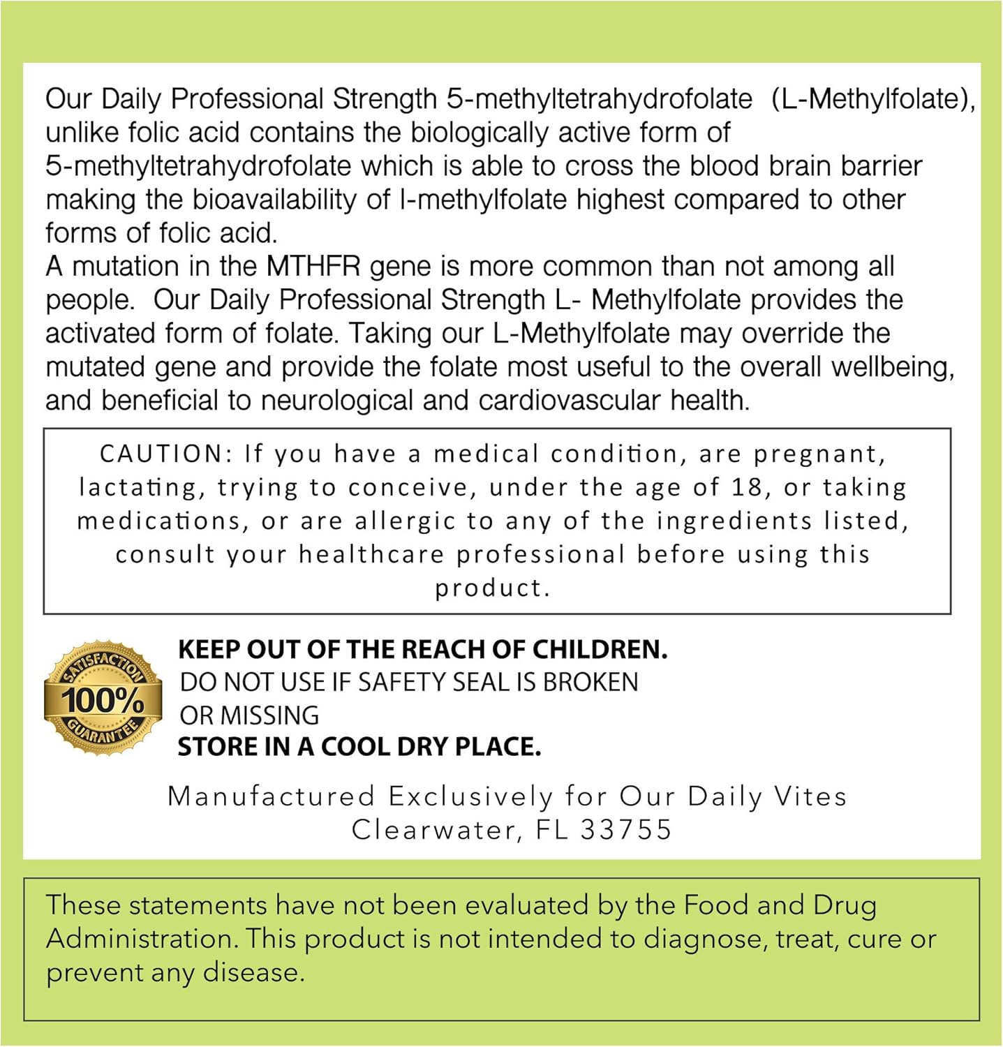 L-Methylfolate 15 mg Maximum Strength Folate Capsules, 5-MTHF, Gluten-Free, Non-GMO, Vegetarian (4 Months Supply)