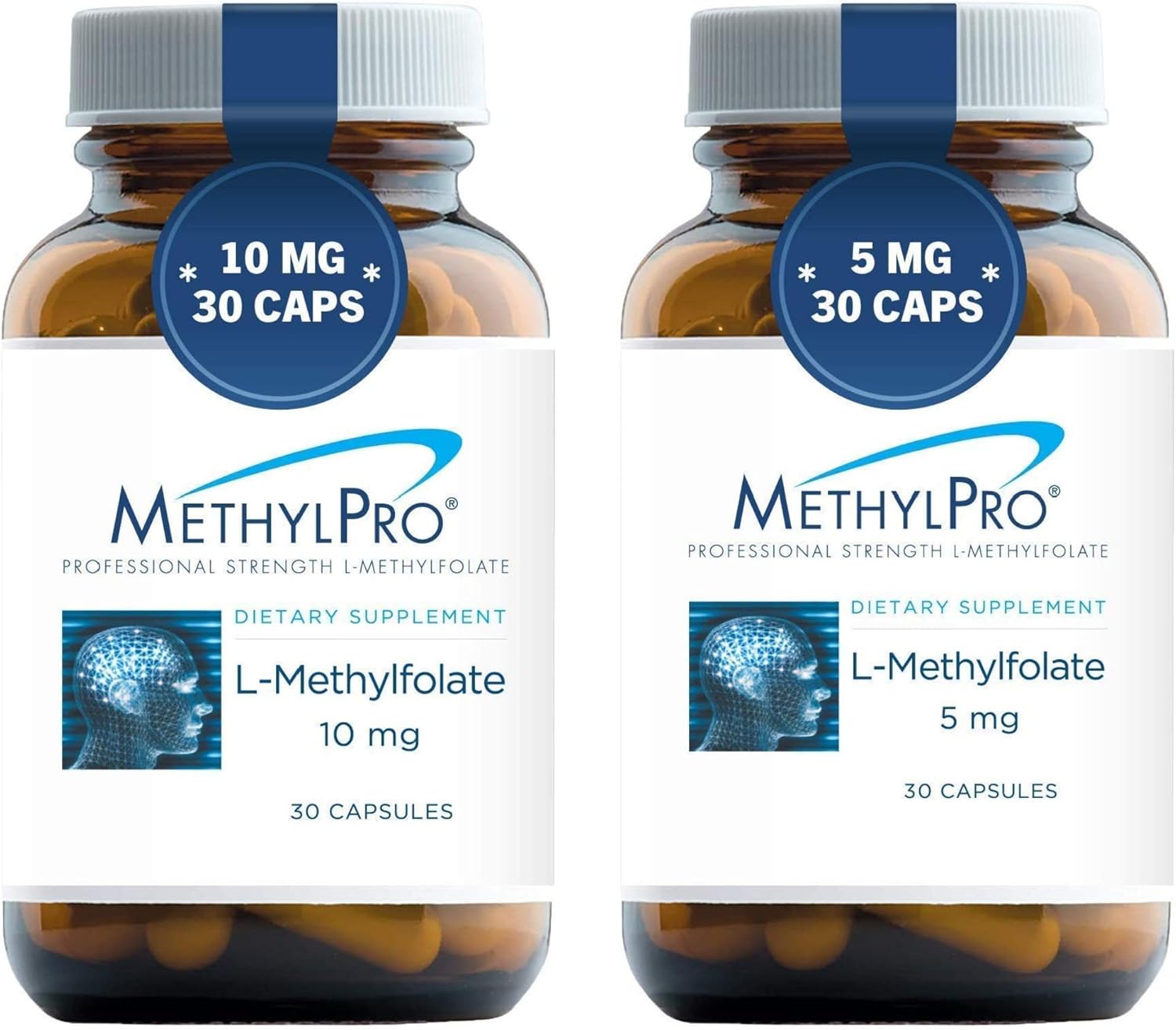 L-Methylfolate 2-Product Set for Mood, Homocysteine Methylation, and Immune Support - 10mg + 5mg Capsules (2 Bottles, 30 Capsules)