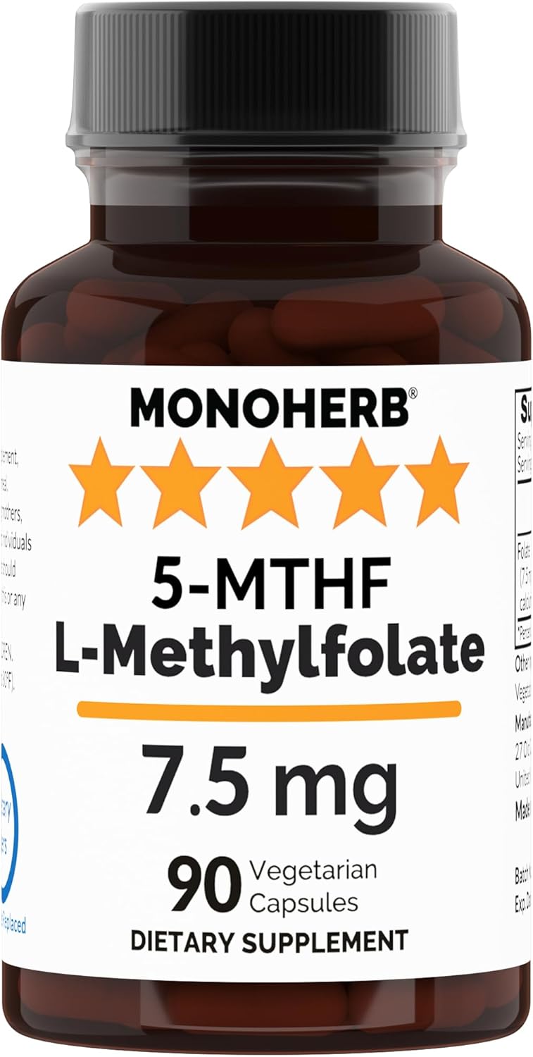 L-Methylfolate 7.5 mg - 90 Vegetarian Capsules - Monoherb Methyl Folate Dietary Supplement