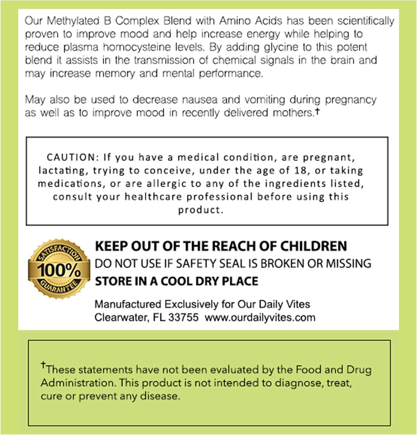 L-Methylfolate B Complex Cofactors with Essential Amino Acids - Active Folate, B12, B6, Glycine - 60 Count