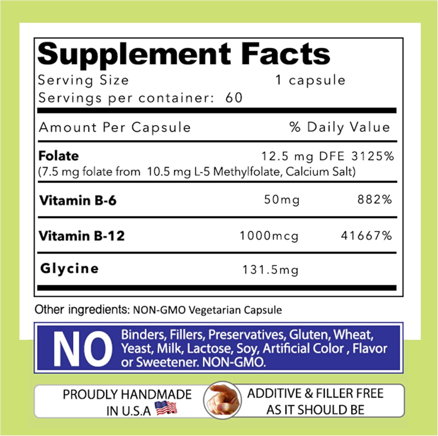 L-Methylfolate B Complex with Amino Acids - 60 Count - Active Folate, Methylated B12, B6 - Daily Vites
