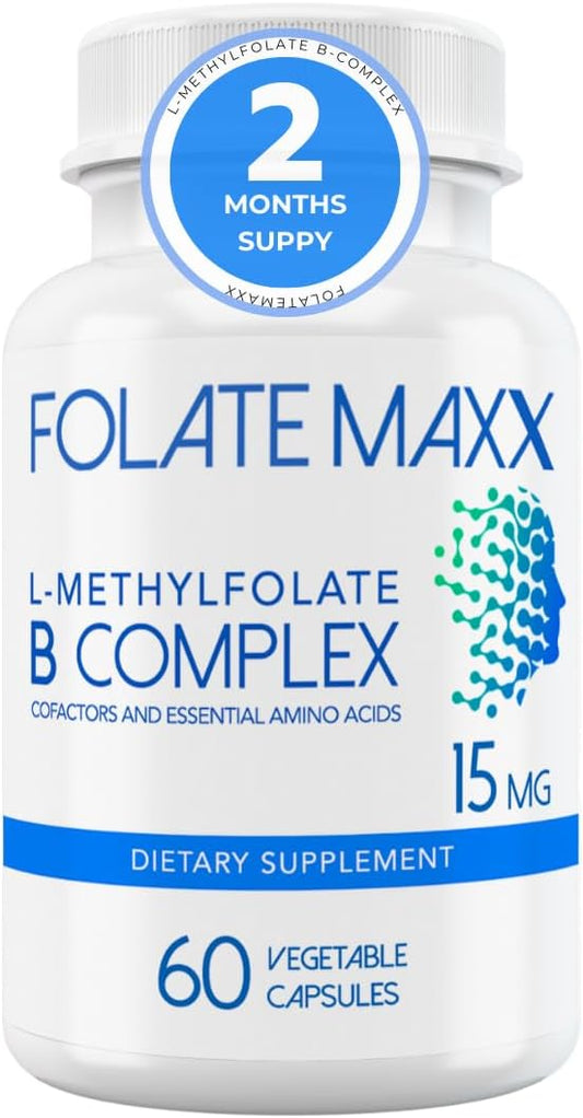 L-Methylfolate B12 B6 Blend Capsules - FolateMaxx FolateMaxx 15mg - Active B-Complex with Cofactors & Amino Acids - Non GMO, Gluten Free