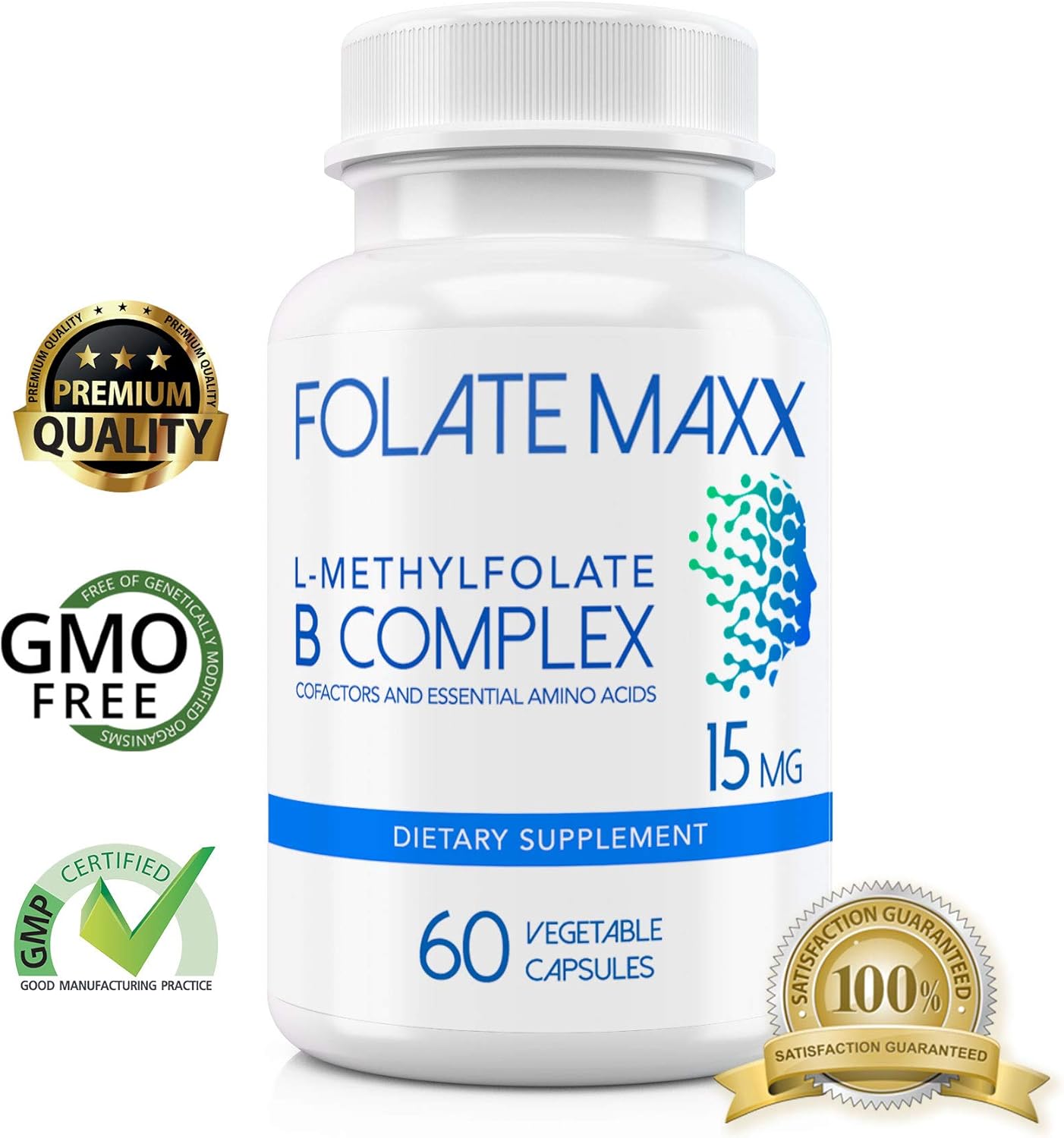 L-Methylfolate B12 B6 Blend Capsules - FolateMaxx FolateMaxx 15mg - Active B-Complex with Cofactors & Amino Acids - Non GMO, Gluten Free