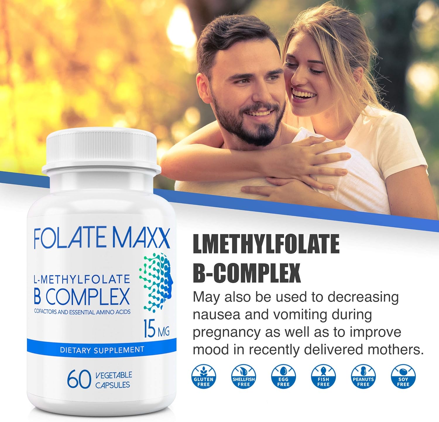 L-Methylfolate B12 B6 Blend Capsules - FolateMaxx FolateMaxx 15mg - Active B-Complex with Cofactors & Amino Acids - Non GMO, Gluten Free