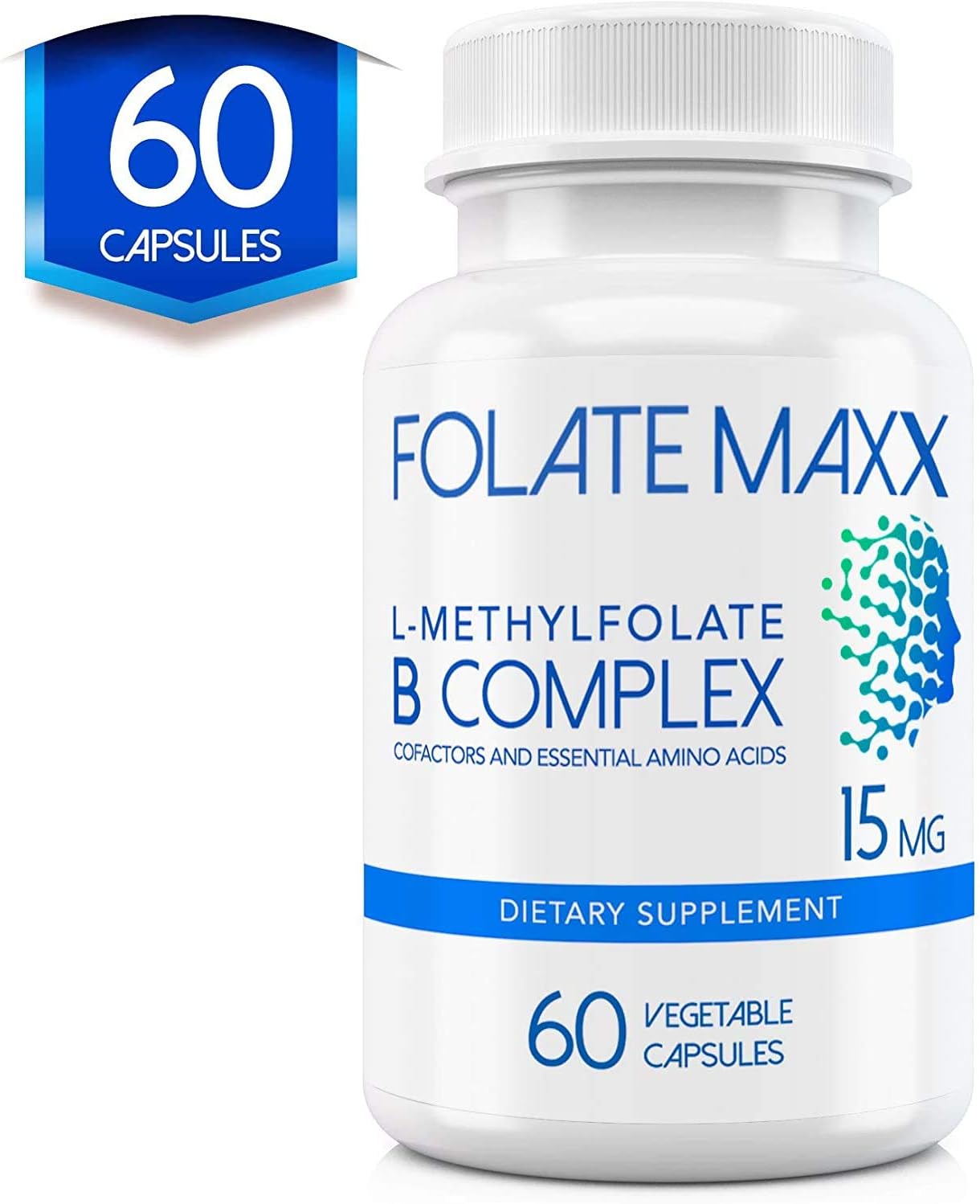 L-Methylfolate B12 B6 Blend Capsules - FolateMaxx FolateMaxx 15mg - Active B-Complex with Cofactors & Amino Acids - Non GMO, Gluten Free