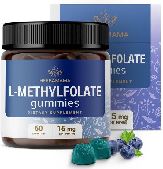 L-Methylfolate Gummies - 15mg 5-MTHF Vegan Supplement for Brain Support - 60 Blueberry-Flavored Chews