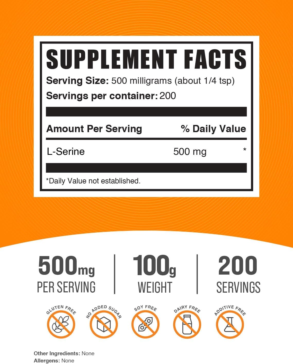 L-Serine Powder 100g - Immune Support Amino Acid Supplement - Gluten Free, 500mg per Serving - BulkSupplements