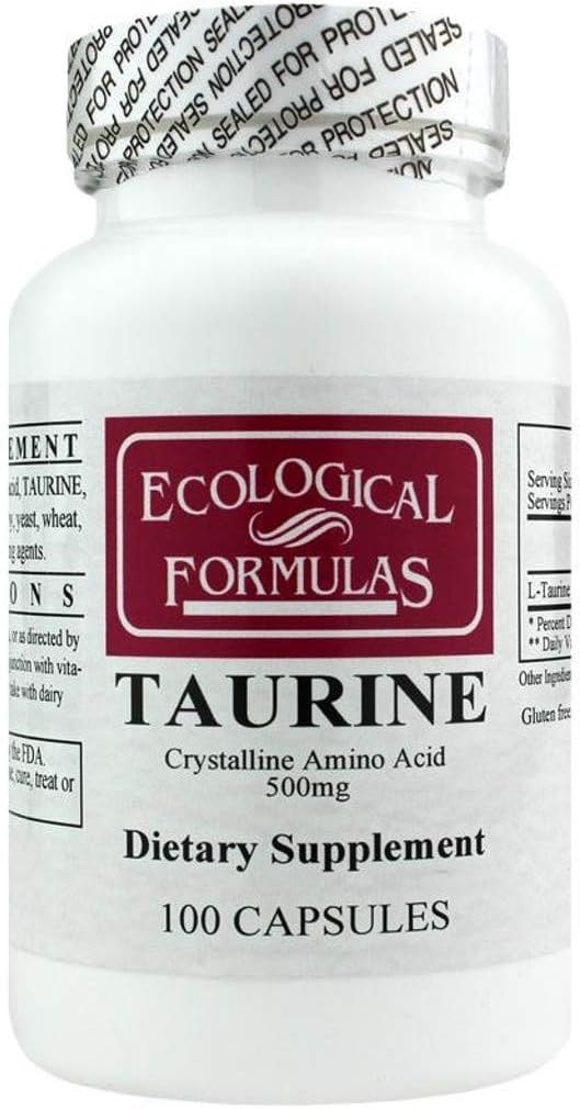 L-Taurine 500 mg Capsules by Ecological Formulas - 100 Count - Health and Beauty Supplement