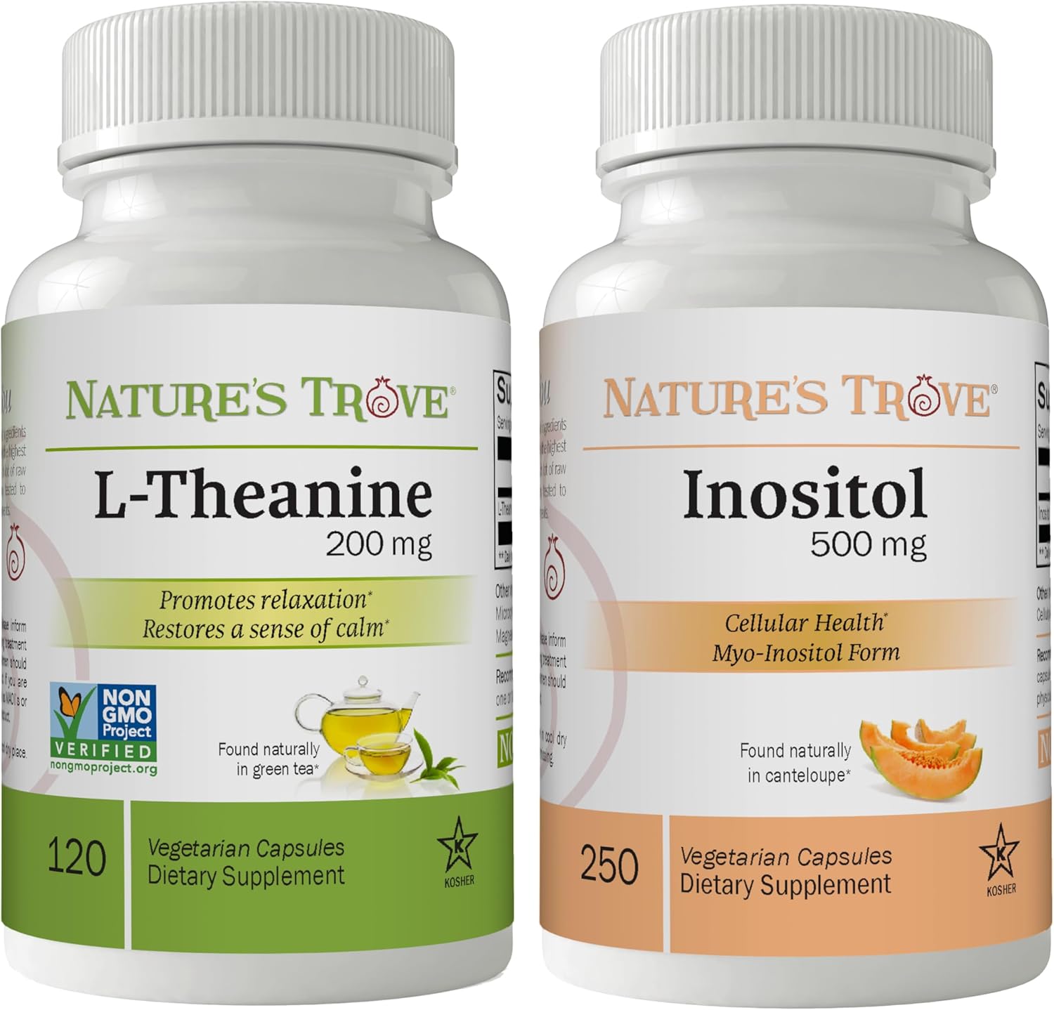 L-Theanine 200mg & Inositol 500mg Vegetarian Capsules for Calm, Relaxation, and Focus - Natural Stack
