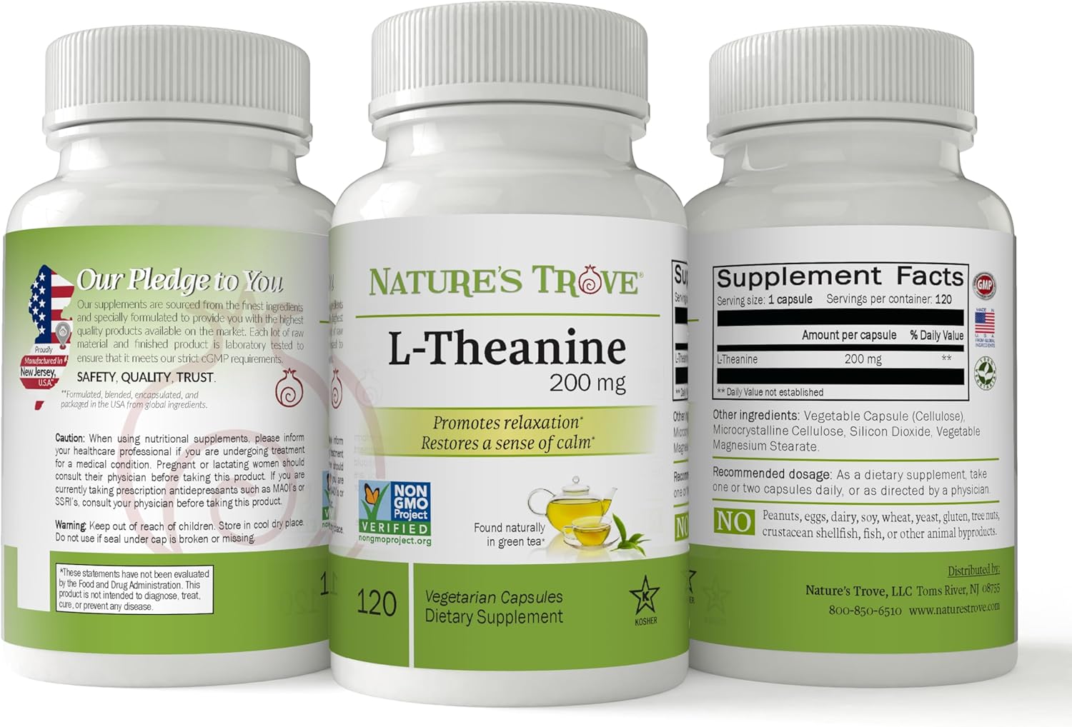 L-Theanine 200mg & Inositol 500mg Vegetarian Capsules for Calm, Relaxation, and Focus - Natural Stack