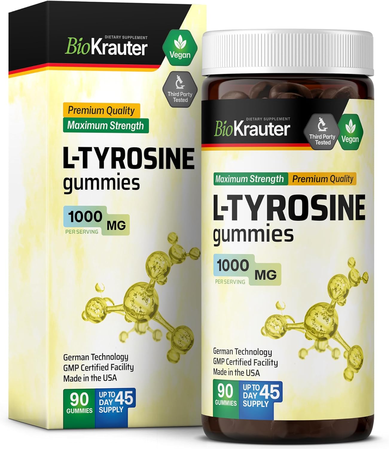 L-Tyrosine Gummies - 1000mg Strength - 90 Vegan Chews for Mood & Cognitive Support