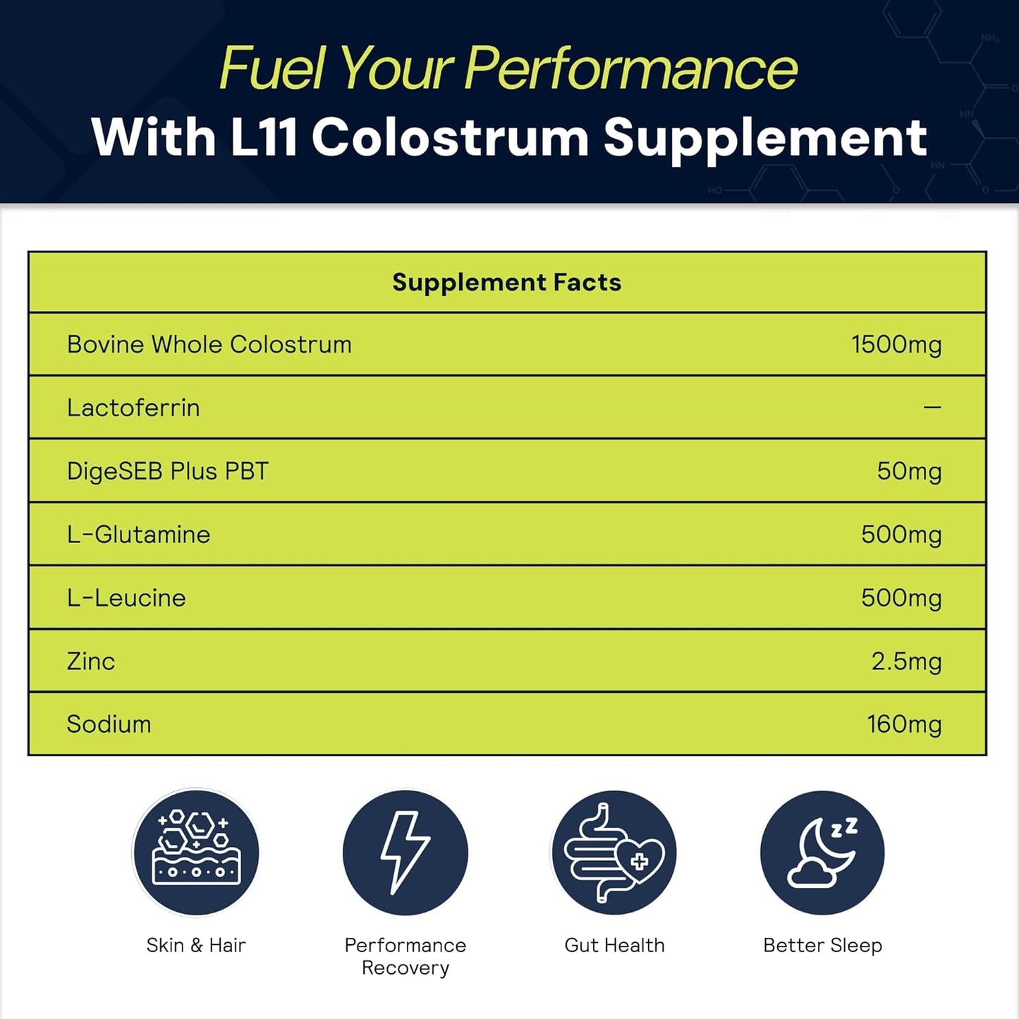 L11 Colostrum Supplement with Lactoferrin, Biotin, Zinc & Vitamin D - 1500mg Bovine Colostrum Powder for Athletic Health, Gut Health, Muscle & Immune Support - Chocolate Flavor, 30 Servings