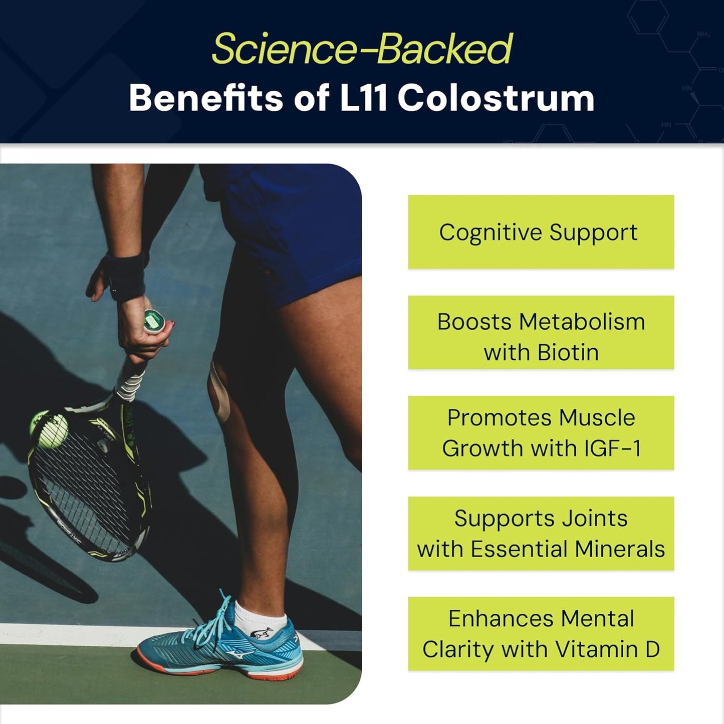 L11 Colostrum Supplement with Lactoferrin, Biotin, Zinc & Vitamin D - 1500mg Bovine Colostrum Powder for Athletic Health, Gut Health, Muscle & Immune Support - Chocolate Flavor, 30 Servings