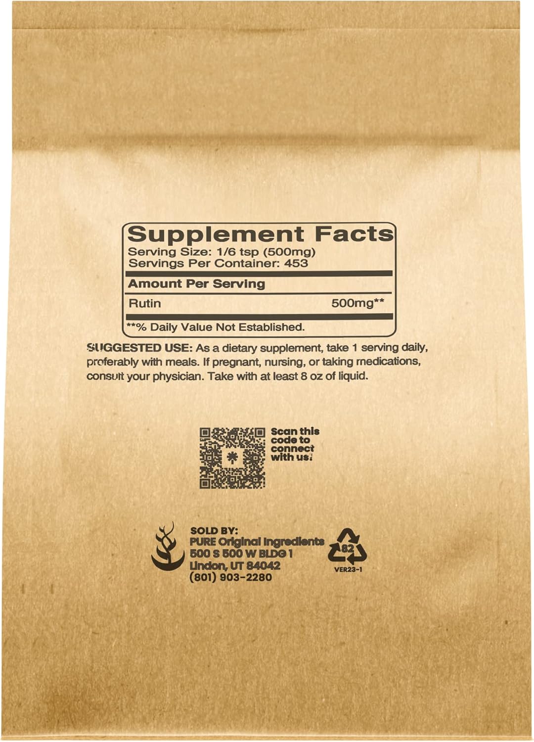 Lab Verified 8 oz Rutin Powder - Pure Original Ingredients, No Additives or Fillers