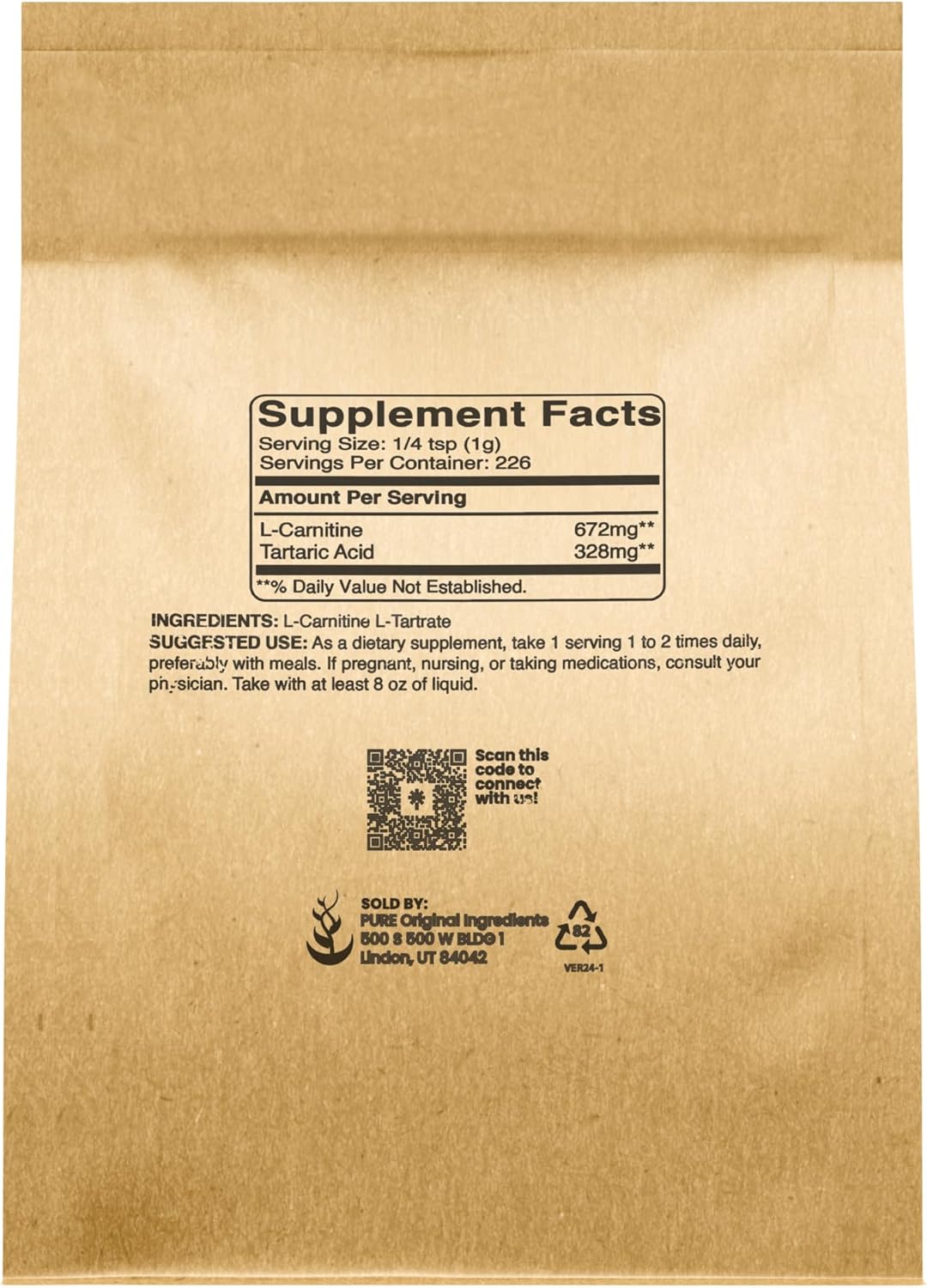 Lab-Verified 8oz L-Carnitine L-Tartrate Powder with Pure Original Ingredients - Amino Acid Supplement