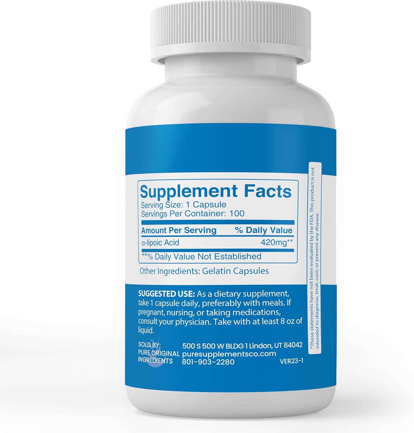 Lab Verified Alpha-Lipoic Acid Capsules - 100 Capsules, Pure Ingredients, No Additives or Fillers