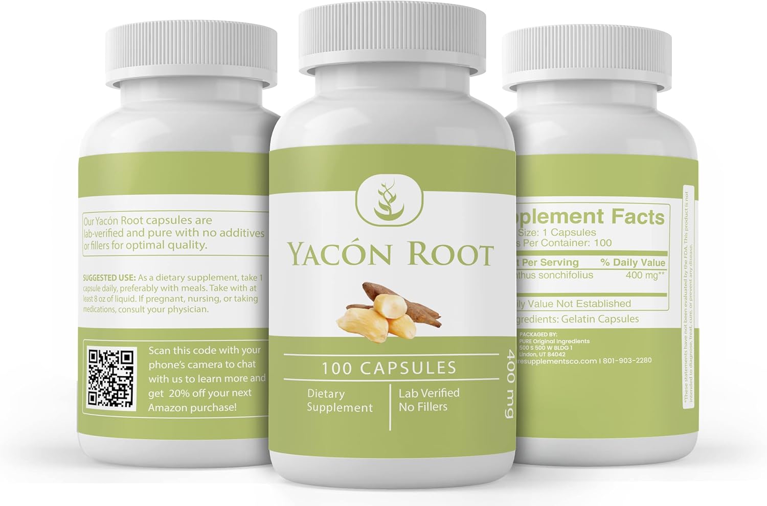 Lab Verified Yacon Root Capsules - 100 Count, Pure Original Ingredients, No Additives or Fillers - BoostGo Australia