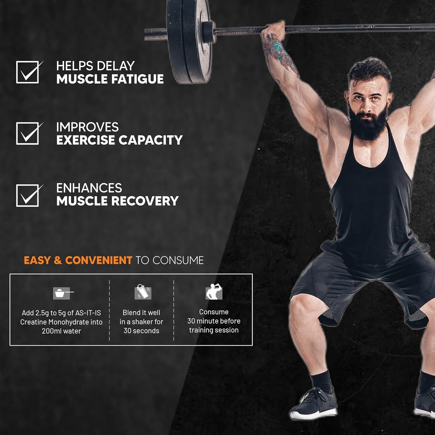 Labdoor Certified AS-IT-IS Creatine Monohydrate 250g: Purity & Accuracy, 2.5g Preworkout Serving, No Fillers