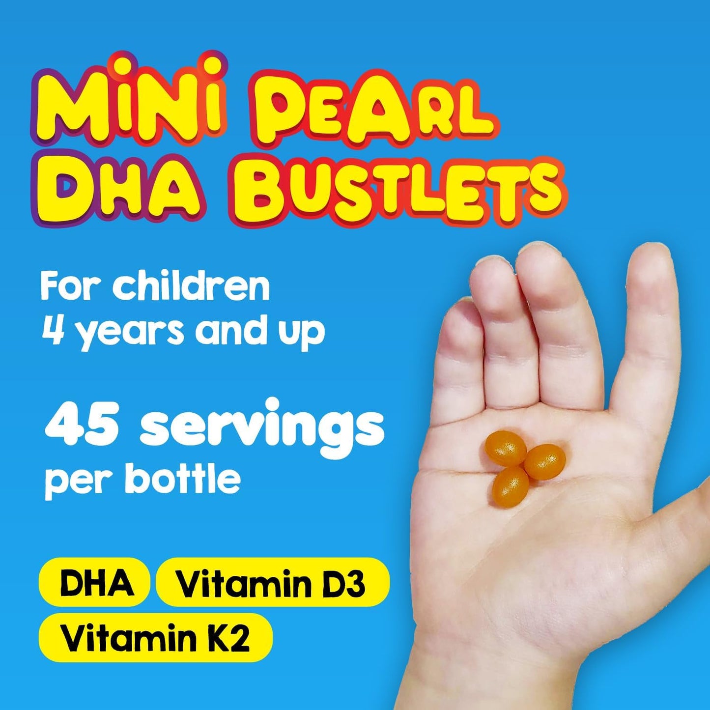 LABO Nutrition Kids Brain & Bones Chewable Burstlet - Gluten Free Omega 3 DHA Fish Oil with Vitamin D3 & K2 for Stronger Bones & Behavioral Management