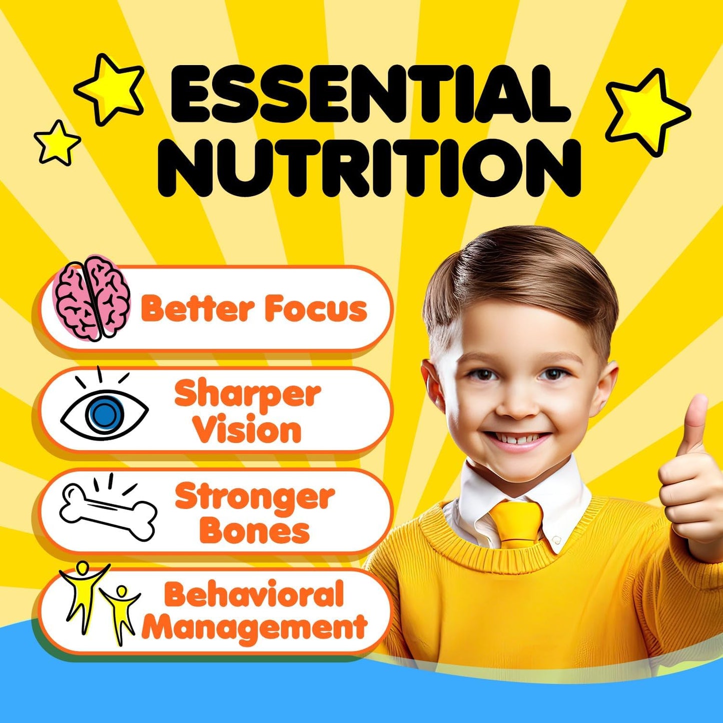 LABO Nutrition Kids Brain & Bones Chewable Burstlet - Gluten Free Omega 3 DHA Fish Oil with Vitamin D3 & K2 for Stronger Bones & Behavioral Management
