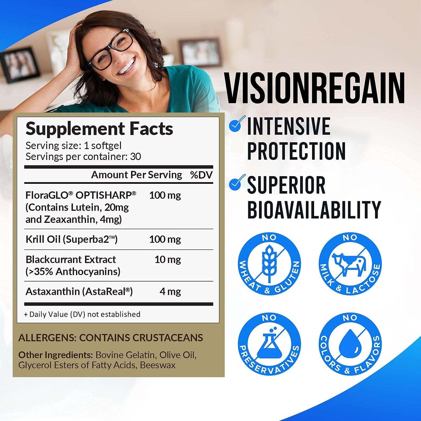 LABO Nutrition VisionREGAIN Softgels - Enhanced Absorption, 20mg Lutein, Zeaxanthin, Krill Oil, Astaxantin for Eye Health
