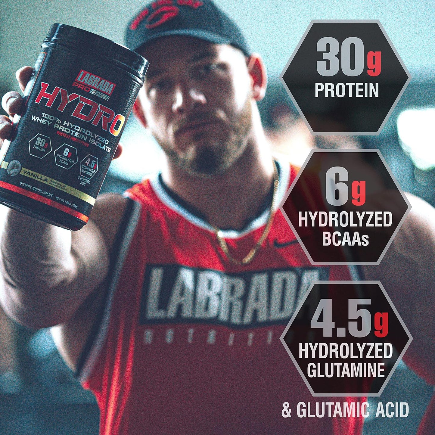 Labrada Hydro Whey Protein Isolate Powder - 100% Pure, Lactose Free, High BCAA & Glutamine, Fast Digesting, Delicious Vanilla Flavor - 20 Servings