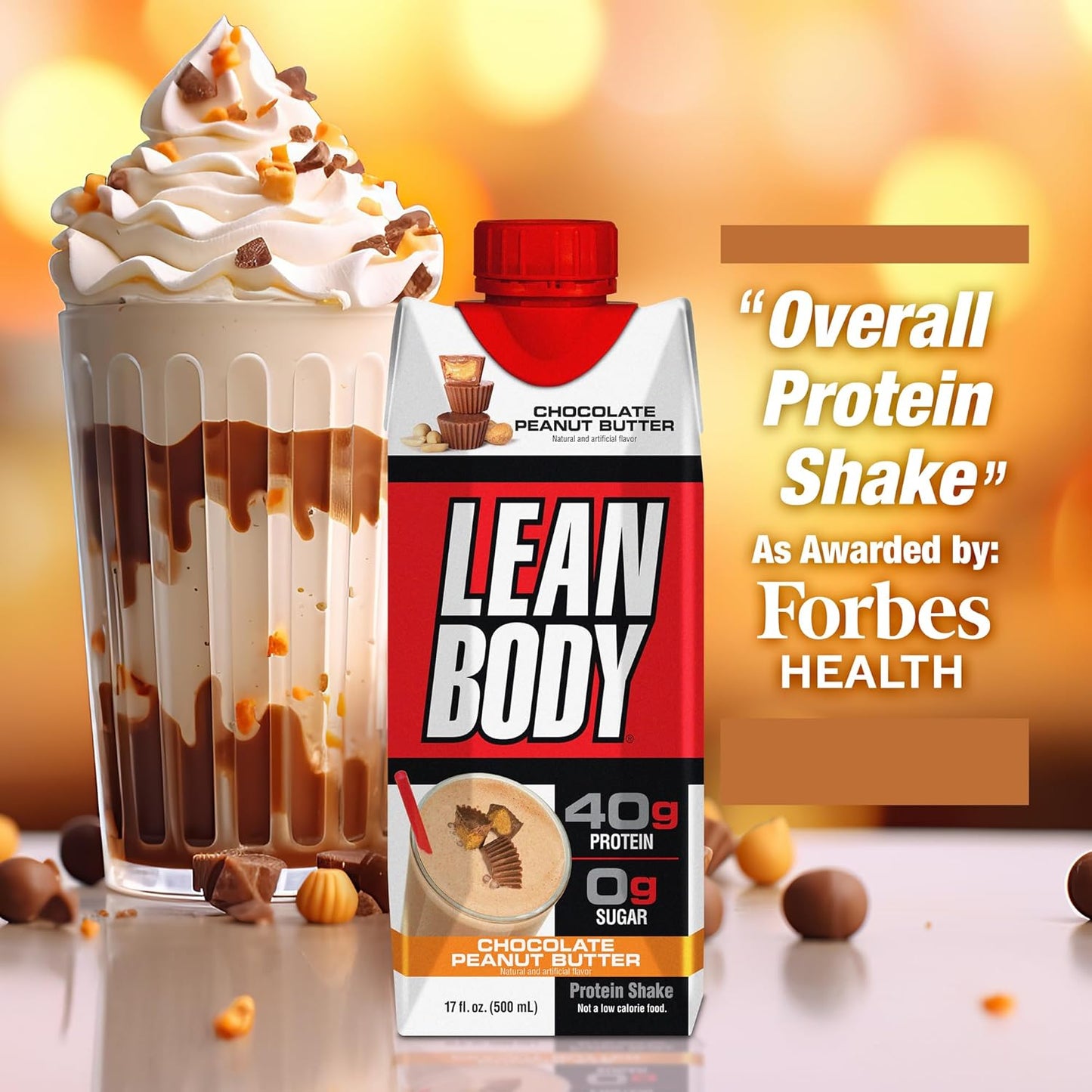 LABRADA Lean Body Protein Shake - Chocolate Peanut Butter Flavor - 40g Protein, Whey Blend, 0 Sugar, Gluten Free - 12 Pack of Recyclable Cartons & Lids, 22 Vitamins & Minerals