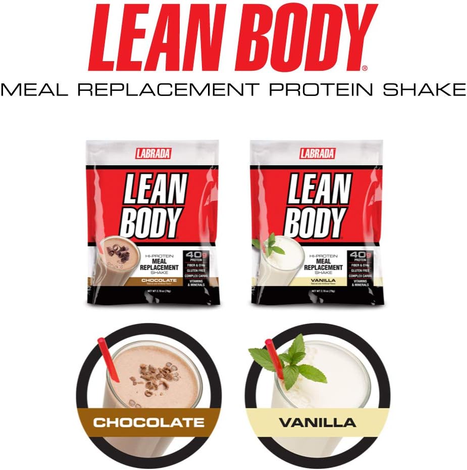 Labrada Lean Body Vanilla Meal Replacement Shake - 40g Protein, Whey Blend, 8g Healthy Fats, 22 Vitamins & Minerals - Gluten-Free, No Artificial Color - 42 Packets