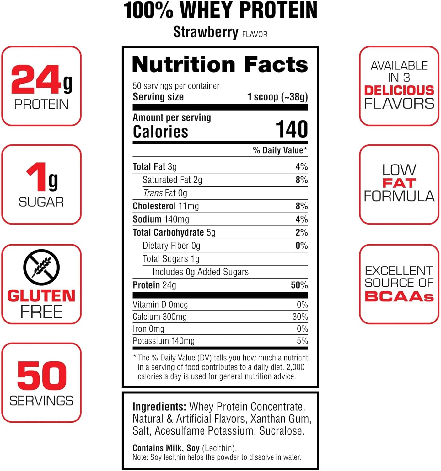 Labrada Nutrition Strawberry 100% Whey Protein Powder - 4.13 lb Jar