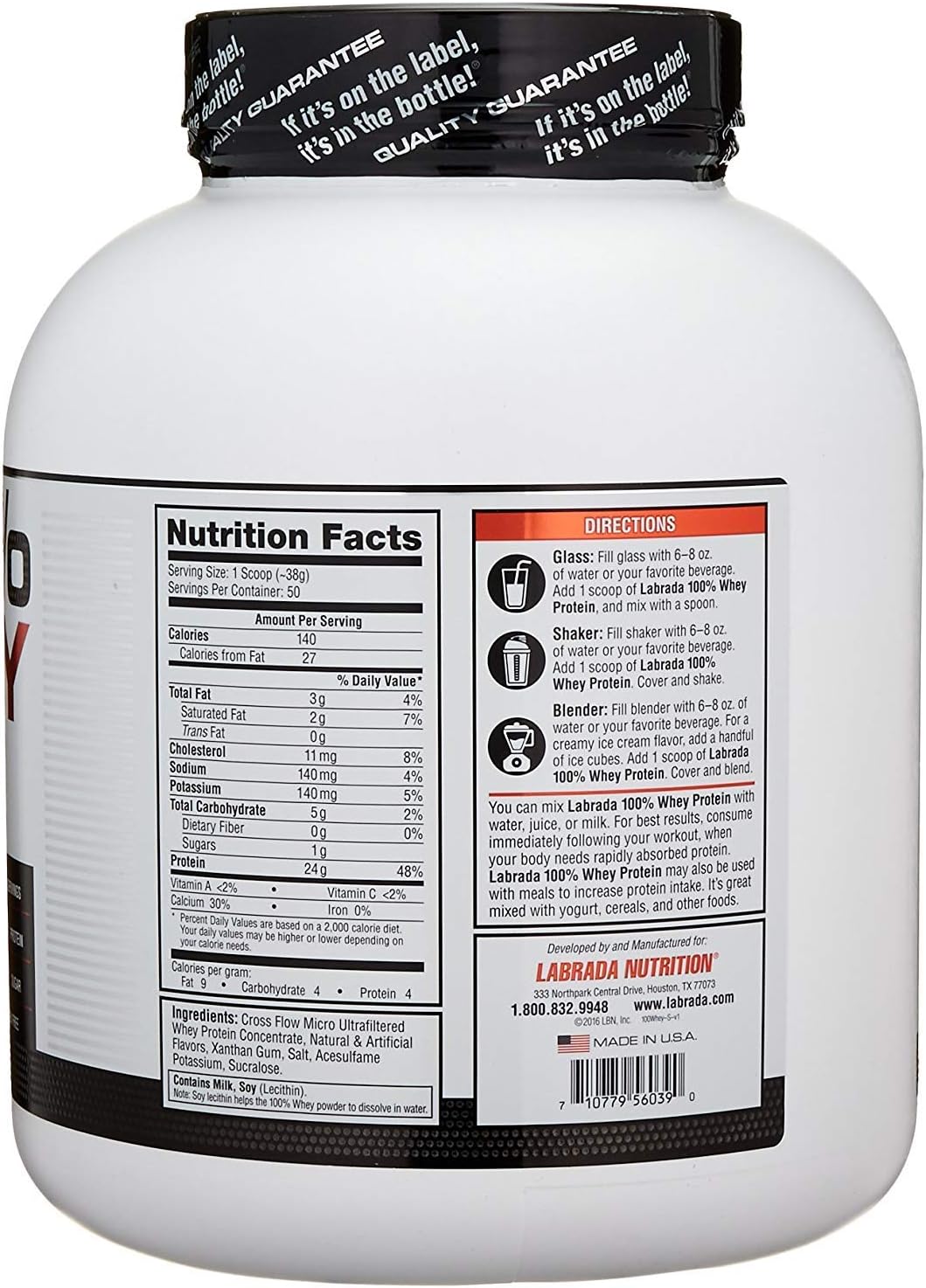Labrada Nutrition Strawberry 100% Whey Protein Powder - 4.13 lb Jar