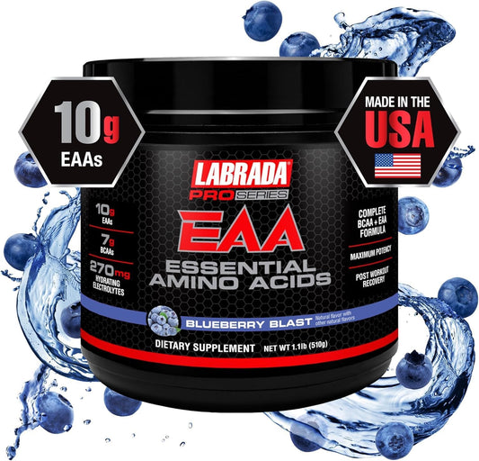 Labrada Pro Series EAA Hydrating Formula with 10g BCAAs, 7g EAAs, 270mg Electrolytes - Blueberry Blast