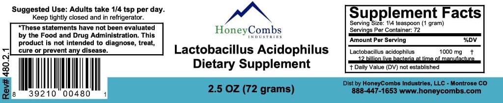 Lactobacillus Acidophilus Probiotic Powder - Natural Supplement with 12 Billion Live Bacteria - Women's & Men's Gut-Friendly Probiotic - 2 Oz.