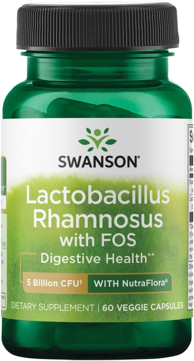 Lactobacillus Rhamnosus Probiotic Supplement with FOS - 5 Billion CFU for Digestive Health - Supports GI Tract During Travel (60 Veggie Caps)