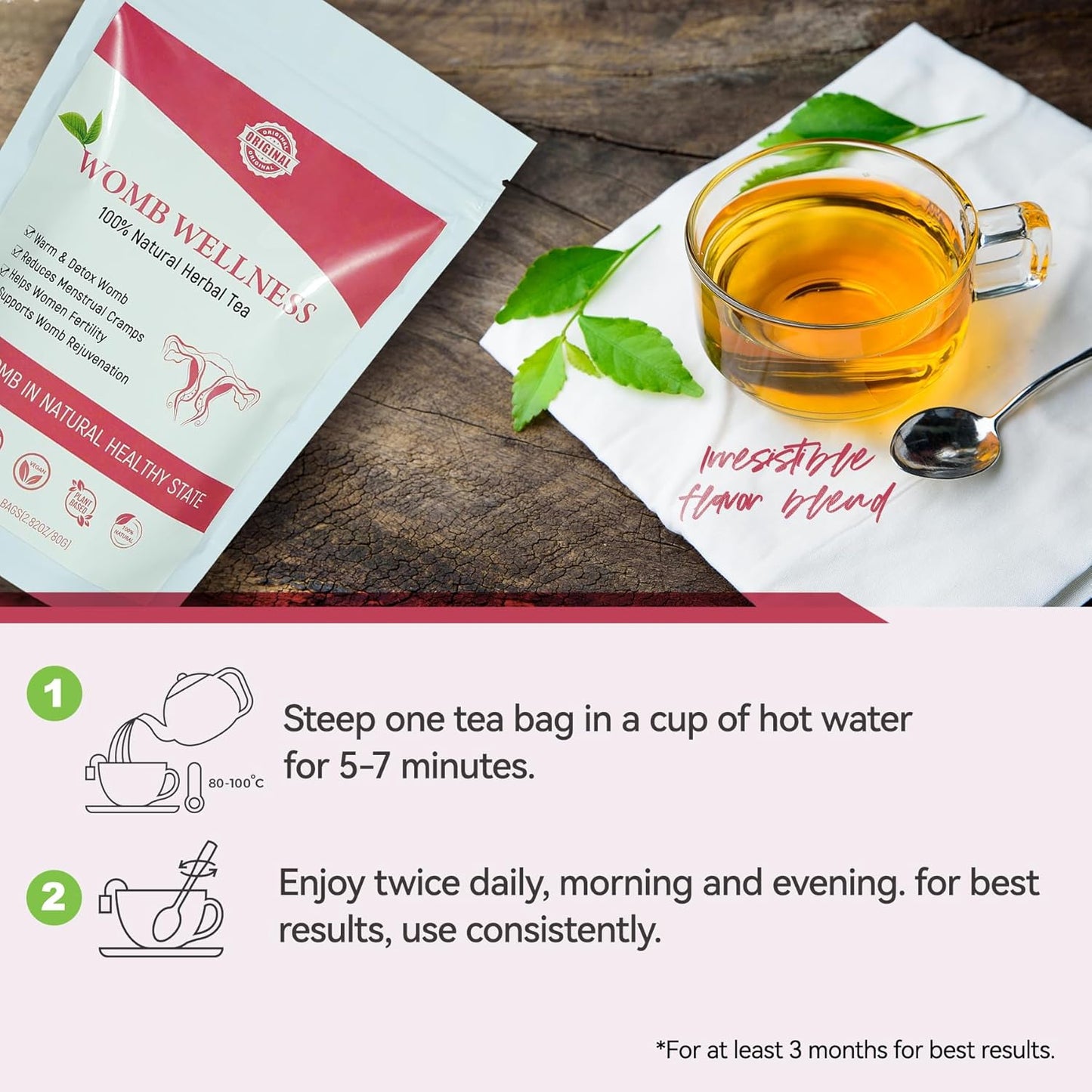 Laicuherb Natural Fertility Tea for Women - Hormone Balance, Womb Detox, PCOS Support - 10 Teabags