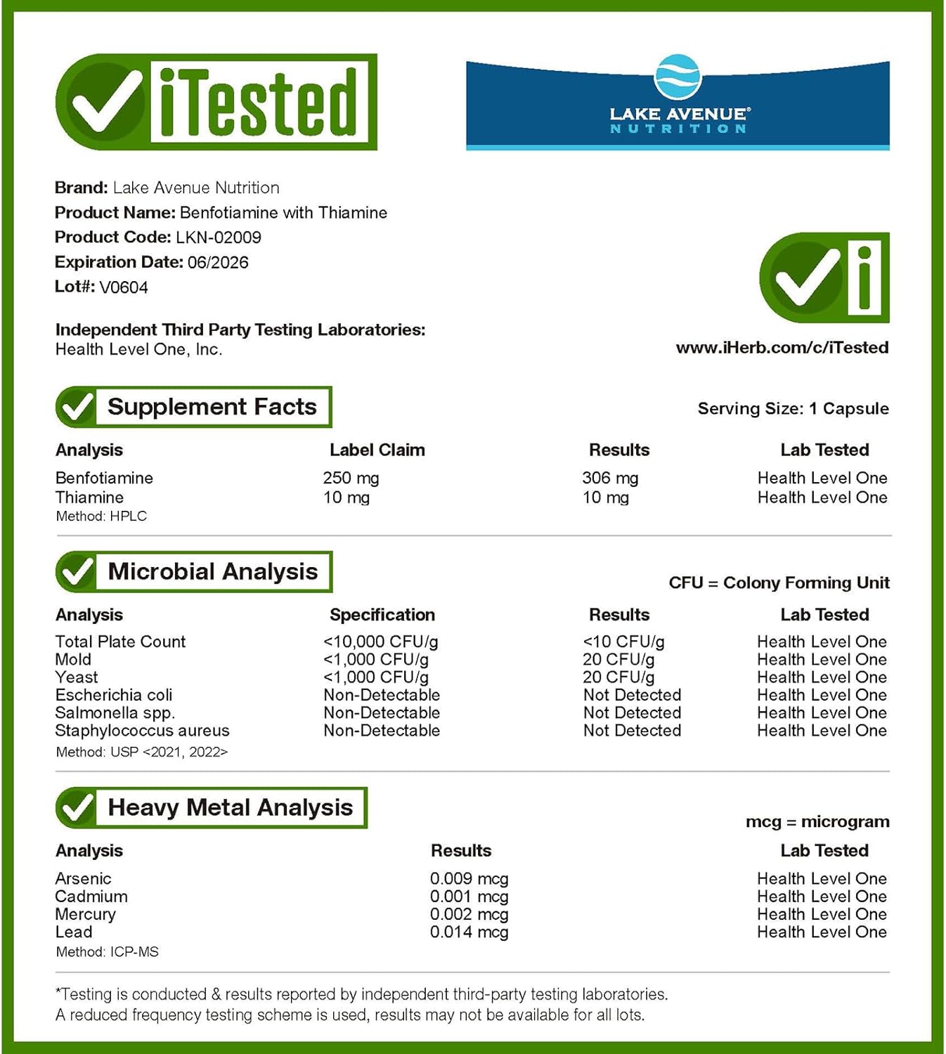 Lake Avenue Nutrition Benfotiamine and Thiamine Supplement - 250mg, 120 Capsules