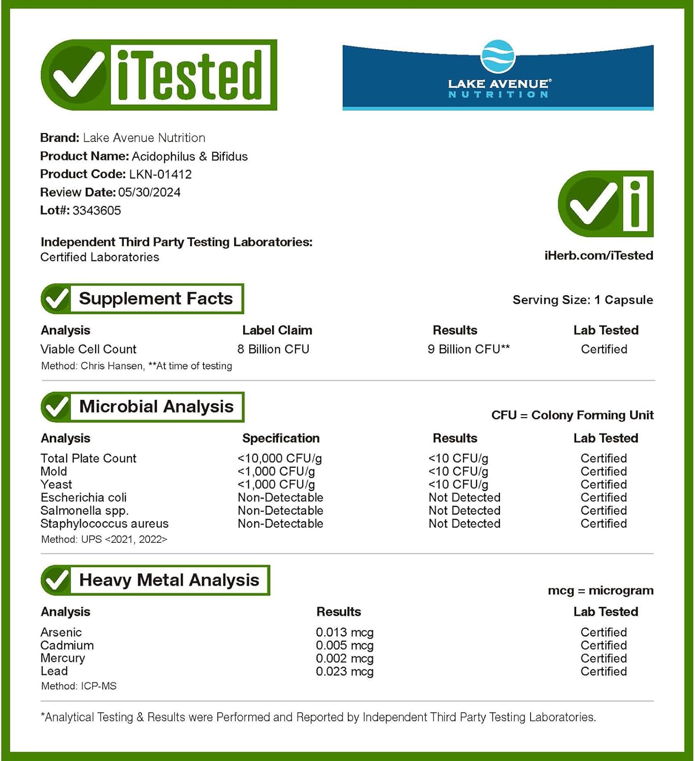 Lake Avenue Nutrition Probiotic Blend with Acidophilus and Bifidus, 8 Billion CFU, 60 Vegetarian Capsules
