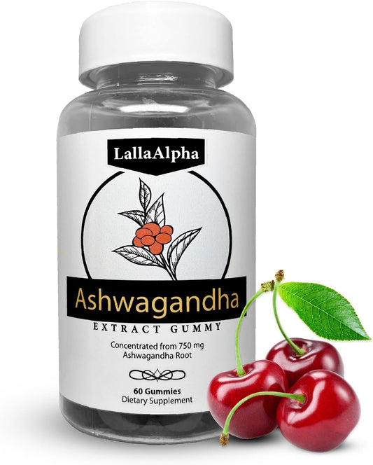LallaAlpha Ashwagandha Gummies - 750mg Natural Stress Relief - 60 Count - Boost Energy & Manage Stress - Green