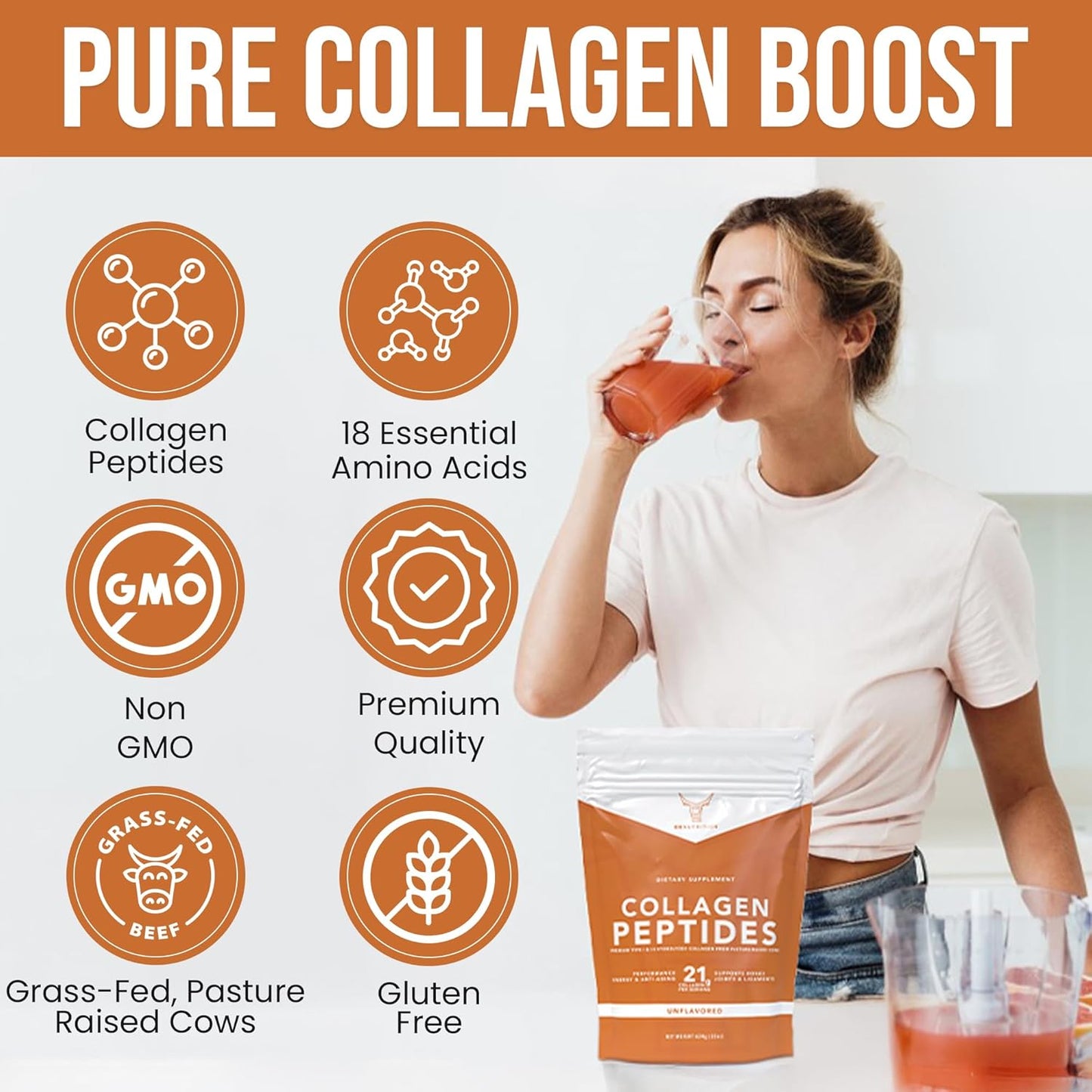 Large 22oz OX Collagen Peptides Powder, Hydrolyzed for Healthy Skin Hair Nail Joints - Grass Fed, Pasture Raised, Non-GMO, Gluten Free, 3P Tested - Unflavored - Certified cGMP - BoostGo Australia