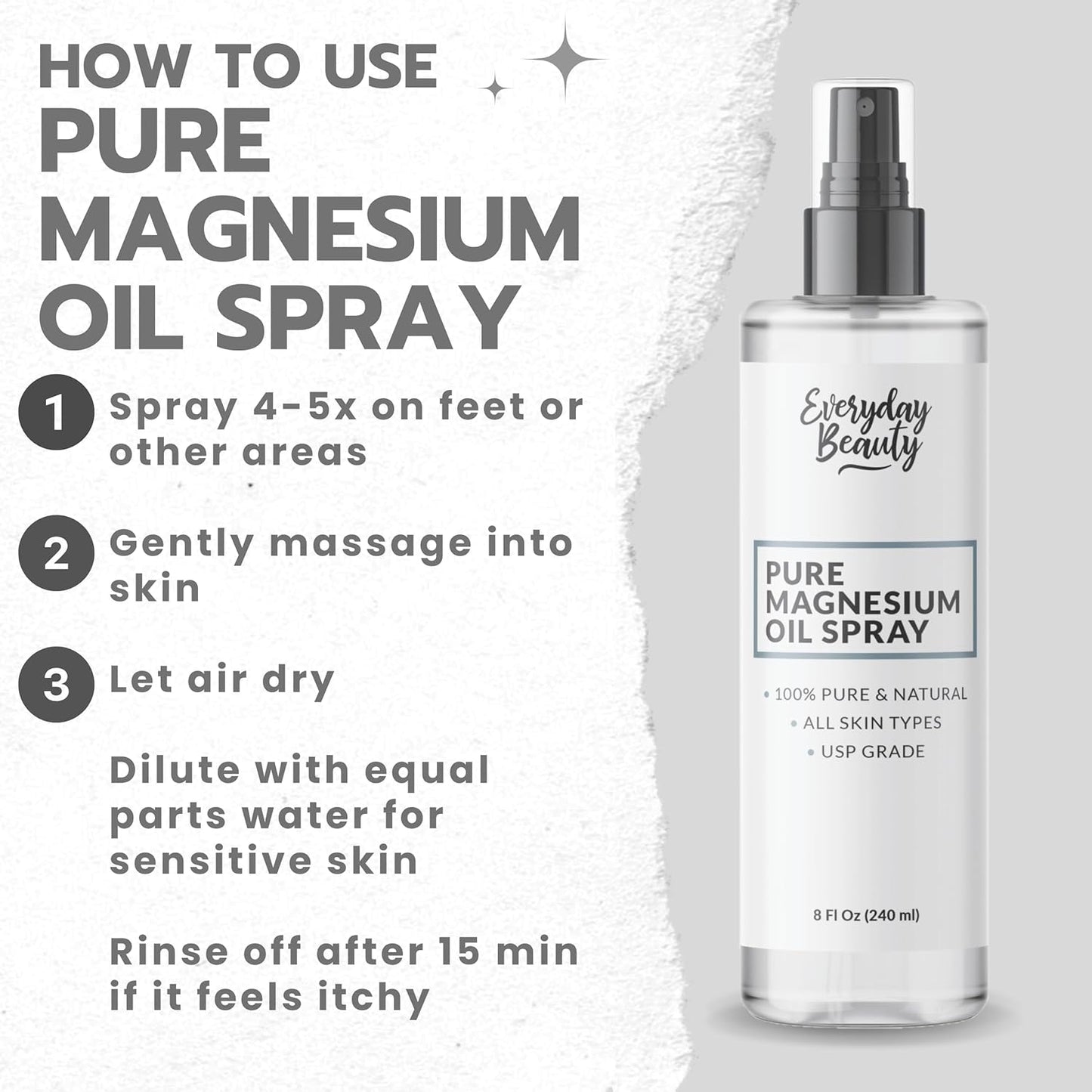 Large 8oz Pure Magnesium Oil Spray - 100% Natural USP Grade - Made in USA - Beauty Inside and Out