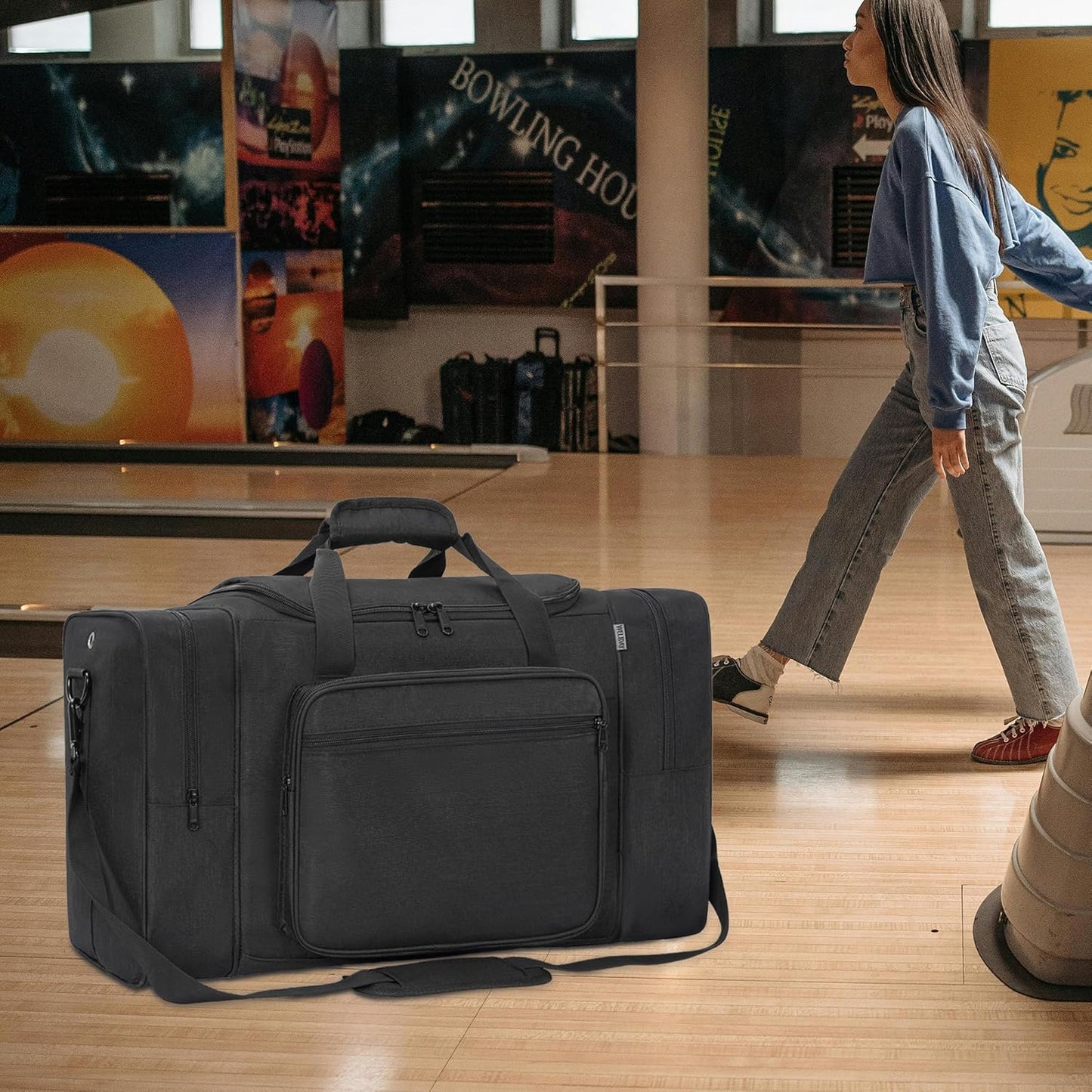 Large Black Bowling Bag for Balls, Accessories, and Shoes - Fits Mens Size 14 - WELIDAY