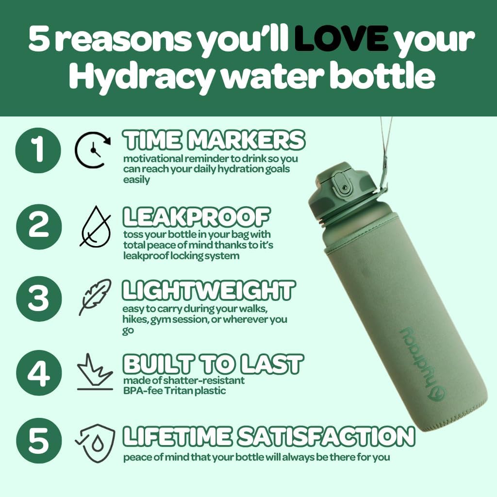 Large BPA-Free Hydracy Water Bottle with Time Marker and Fruit Infuser Strainer - Leak Proof Gym Bottle for Fitness and Outdoors