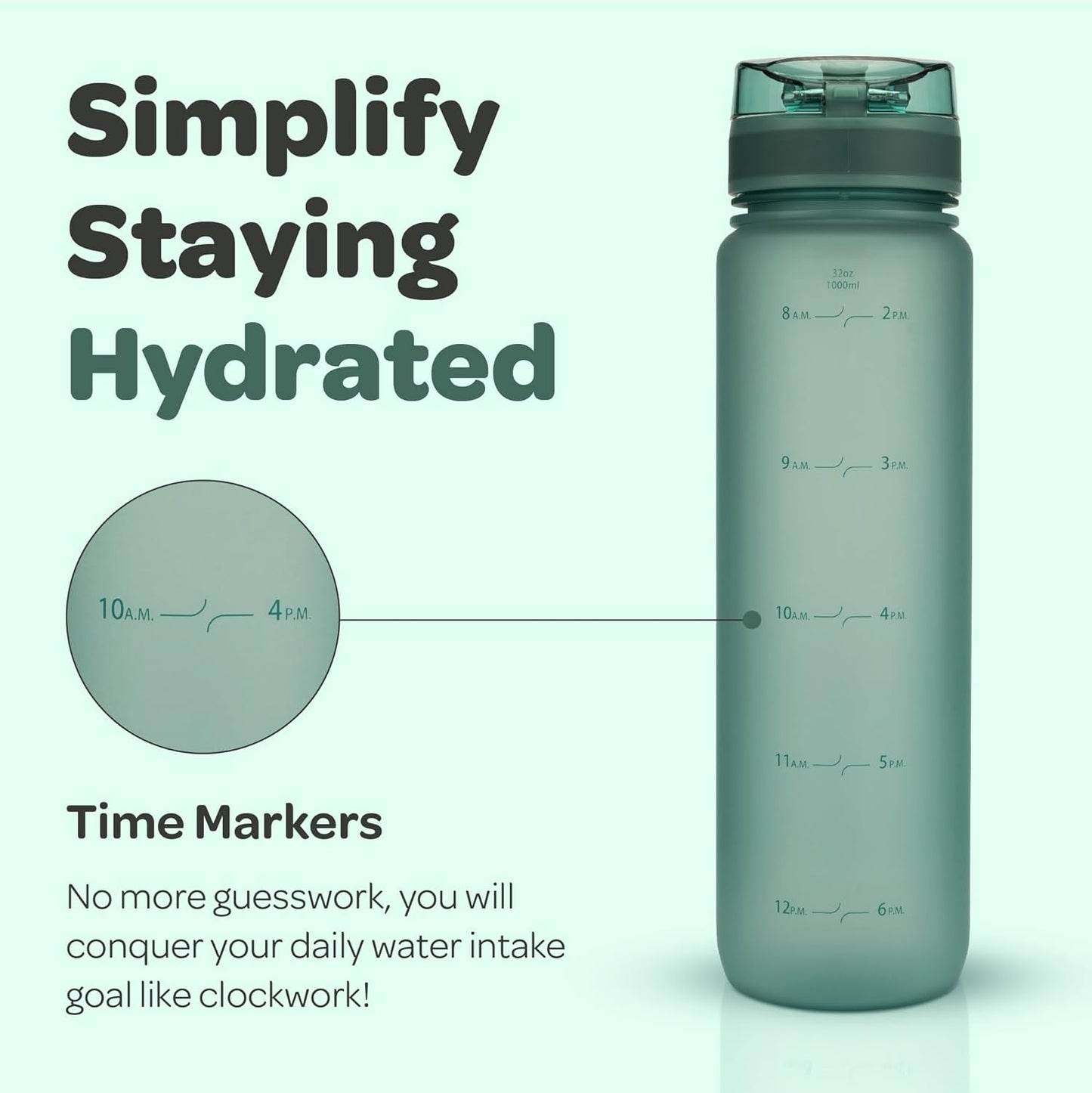Large BPA-Free Hydracy Water Bottle with Time Marker and Fruit Infuser Strainer - Leak Proof Gym Bottle for Fitness and Outdoors