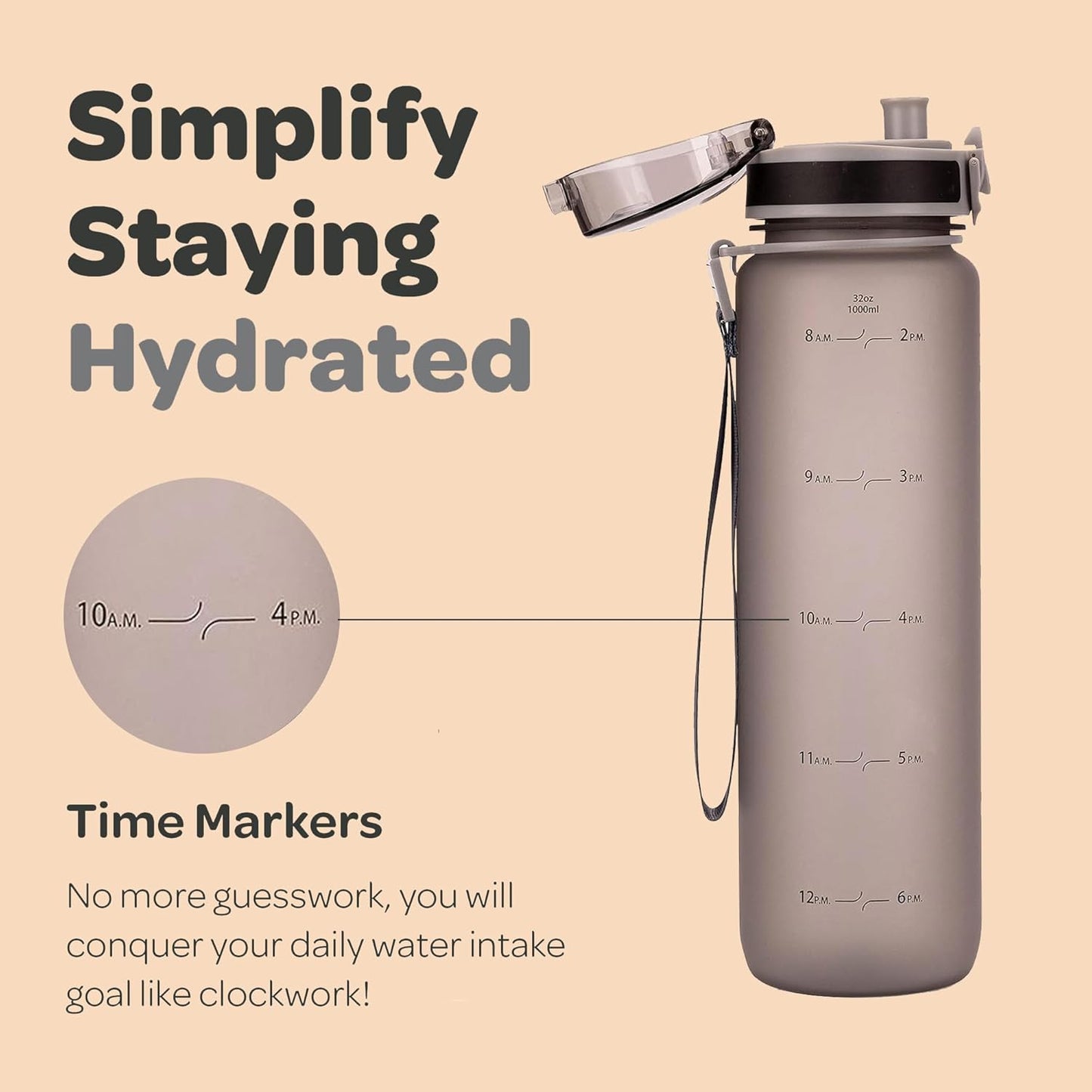 Large BPA-Free Hydracy Water Bottle with Time Marker, Fruit Infuser, and Leak-Proof Design - Ideal for Fitness, Sports, and Outdoors