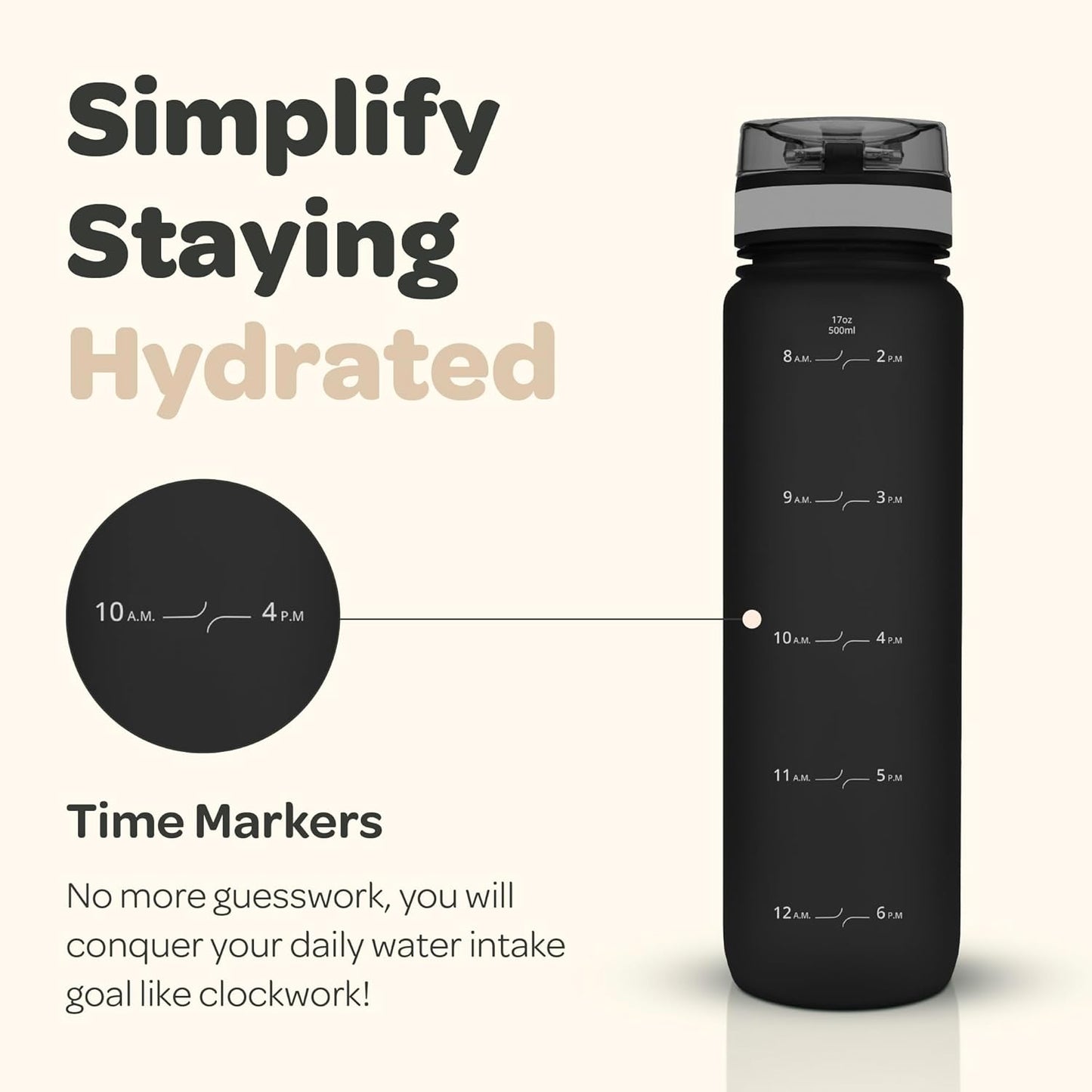Large BPA Free Hydracy Water Bottle with Time Marker, No Sweat Sleeve, Fruit Infuser, Leak Proof Gym Bottle - Perfect for Fitness, Sports, Outdoors - Stay Hydrated with Times to Drink
