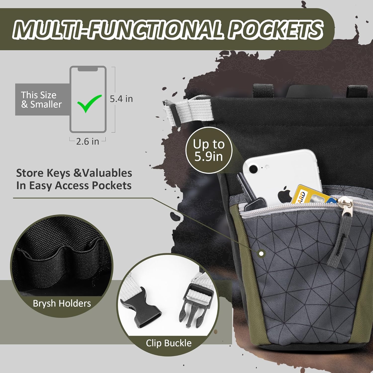 Large Chalk Bag for Rock Climbing with Liquid Chalk, Carabiner, Magnetic Closure, Zipper Pocket, Brush Holders - BELEON