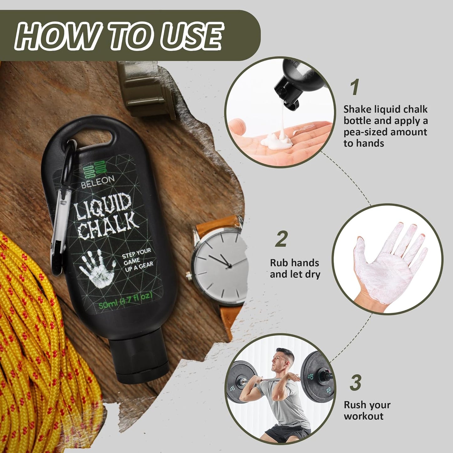 Large Chalk Bag for Rock Climbing with Liquid Chalk, Carabiner, Magnetic Closure, Zipper Pocket, Brush Holders - BELEON