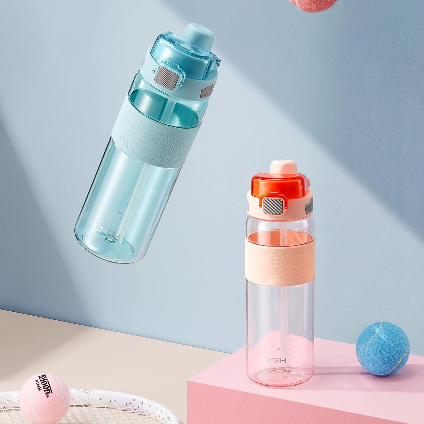 Large Diameter Flip Top Sport Water Bottle with Straw - 32oz Blue Anti-Scalding One-Click Open for Sports Fitness Leisure